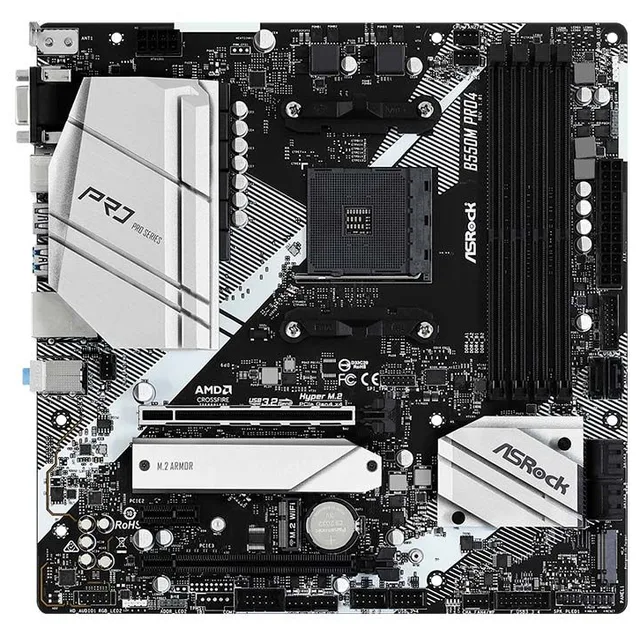 Placa-mãe ASRock B550M Pro4, vista frontal, sem perspectiva