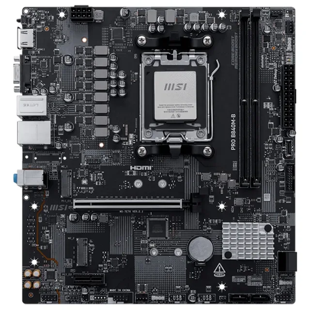 Placa-mãe MSI PRO B840M-B, vista frontal, sem perspectiva
