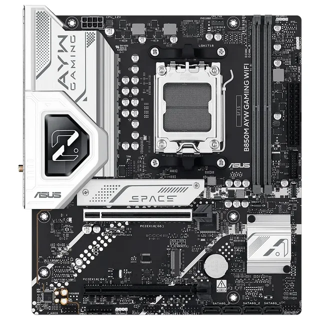 Placa-mãe ASUS B850M AYW GAMING WIFI, vista frontal, sem perspectiva