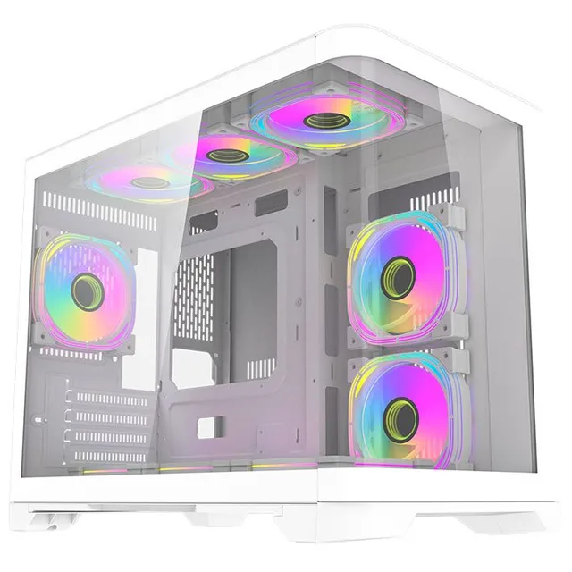 Gabinete Aigo Darkflash Arc1 na cor branco, vista frontal e lateral
