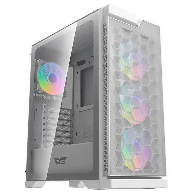 Gabinete Aigo Darkflash DK361 na cor branco, vista frontal e lateral