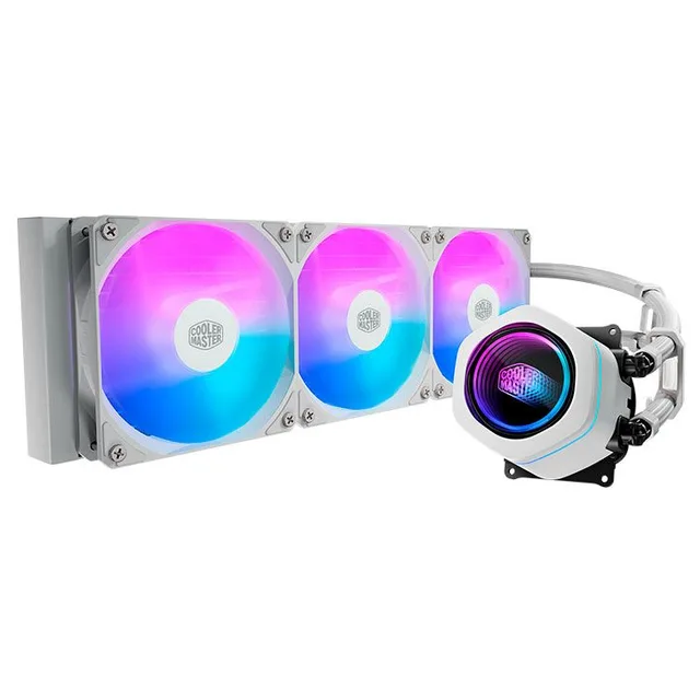 Cooler Cooler Master MasterLiquid Core Nex 360, branco, vista em perspectiva.