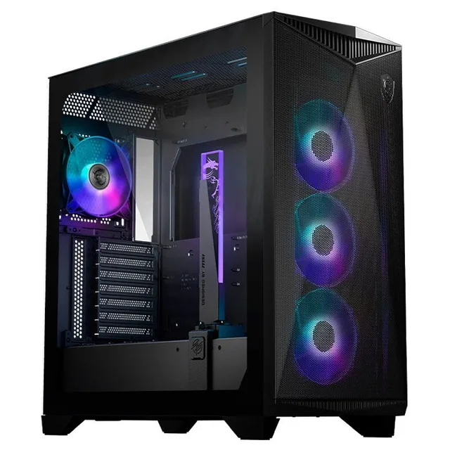 Gabinete MSI MAG Gungnir 300R Airflow, preto, vista frontal e lateral