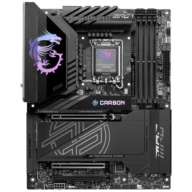 Placa-mãe MSI MPG Z890 CARBON WIFI, vista frontal, sem perspectiva