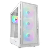 Gabinete Cougar Airface Pure branco, vista frontal e lateral