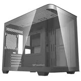 Gabinete Aigo DarkFlash DPW90M na cor preto, vista frontal e lateral