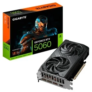 Gigabyte GeForce RTX 5060 WINDFORCE MAX OC V2 8G, vista frontal das ventoinhas