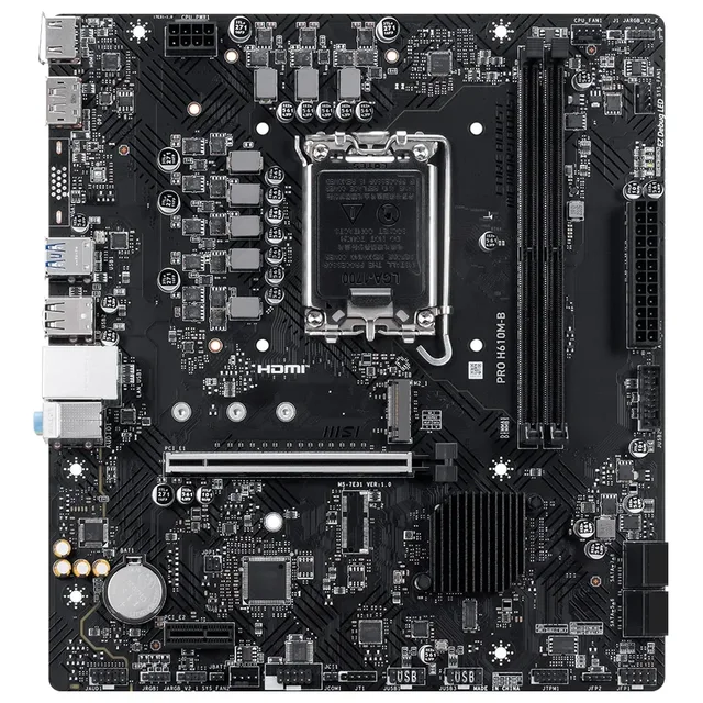 Placa-mãe MSI PRO H610M-B DDR5, vista frontal, sem perspectiva