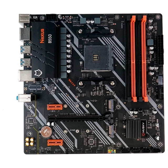 Placa-mãe Husky Nexus B550, vista frontal, sem perspectiva