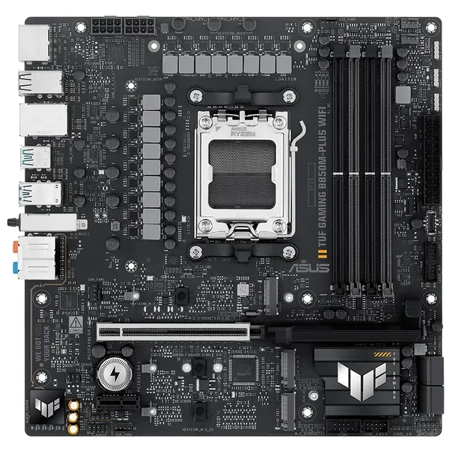 Placa-mãe ASUS TUF GAMING B850M-PLUS WIFI, vista frontal, sem perspectiva