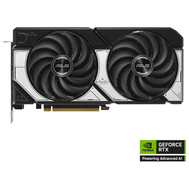 ASUS Dual GeForce RTX 5070 12GB GDDR7 OC Edition, vista frontal das ventoinhas