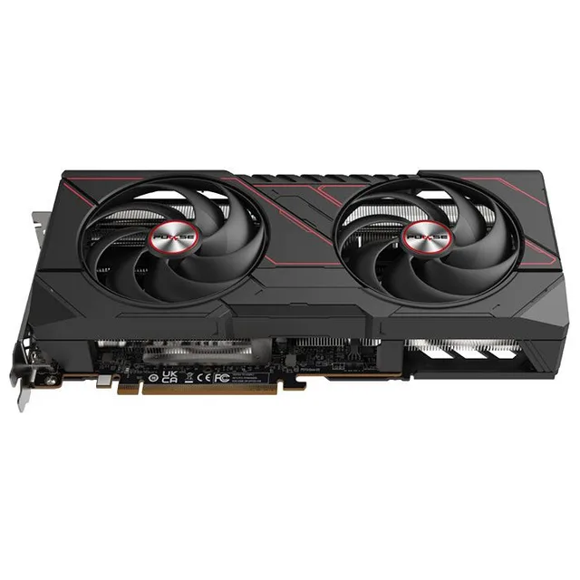 Placa de vídeo Sapphire Pulse Radeon RX 9070 GRE, 12 GB, vista frontal das ventoinhas
