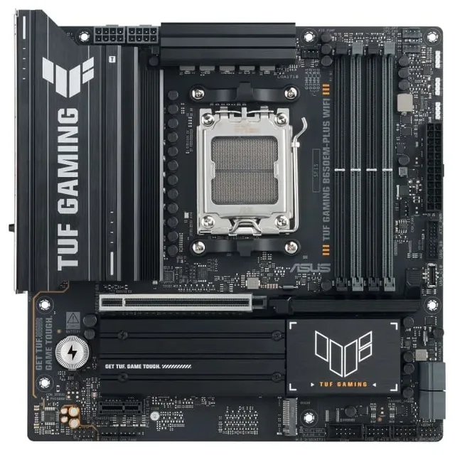 Placa-mãe ASUS TUF GAMING B650EM-PLUS WIFI, vista frontal, sem perspectiva