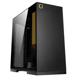 Gabinete Geometric Future Model 8 Lohan na cor preto e amarelo, vista frontal e lateral