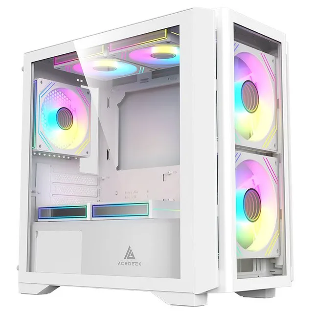 Gabinete Acegeek Vision M352 na cor branco, vista frontal e lateral