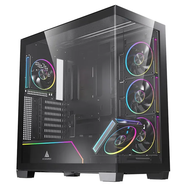 Gabinete Acegeek Nebula Pro, preto, vista frontal e lateral