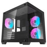 Gabinete Aigo Darkflash Durin D275M na cor preto, vista frontal e lateral