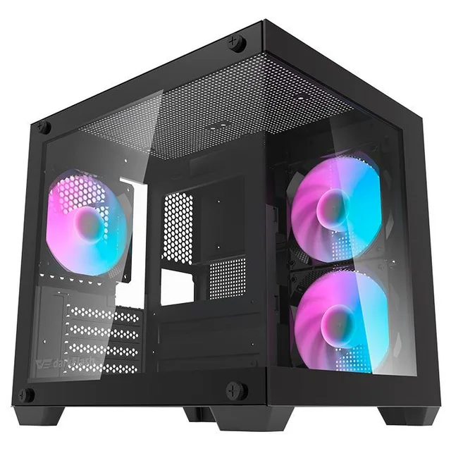 Gabinete Aigo Darkflash Durin D275M na cor preto, vista frontal e lateral