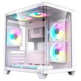 Gabinete Acegeek Arcane branco, vista frontal e lateral
