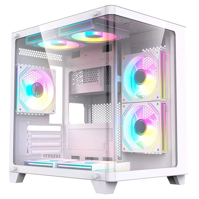 Gabinete Acegeek Arcane branco, vista frontal e lateral