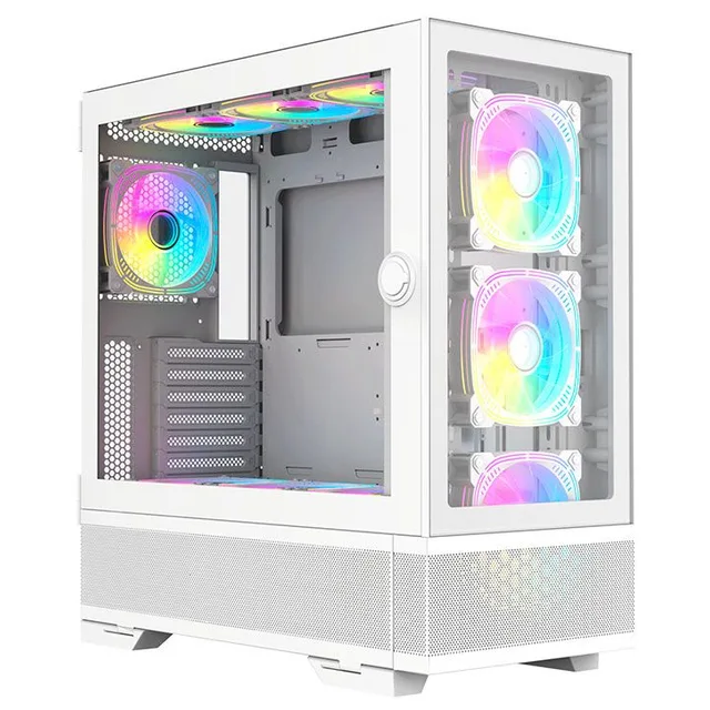 Gabinete Acegeek Redemption F491 Glass, branco, vista frontal e lateral