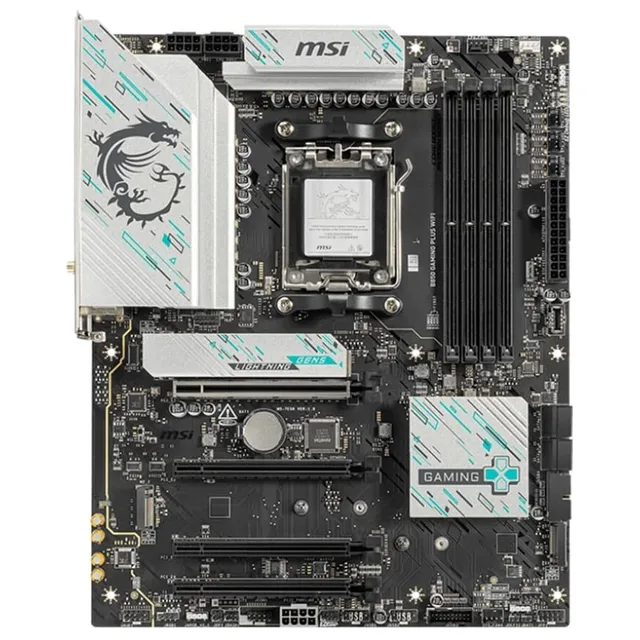 Placa-mãe MSI B850 GAMING PLUS WIFI, vista frontal, sem perspectiva