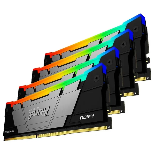 Kingston FURY Renegade RGB, vista lateral do kit com 4 módulos de 8 GB