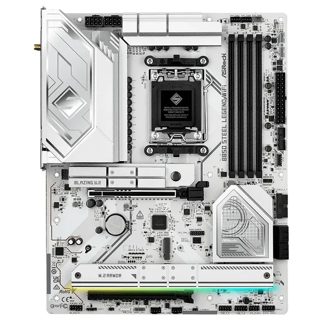 Placa-mãe ASRock B850 Steel Legend WiFi, vista frontal, sem perspectiva