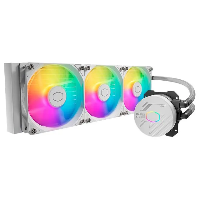 Cooler Cooler Master MasterLiquid 360L Core ARGB White, branco, vista em perspectiva.
