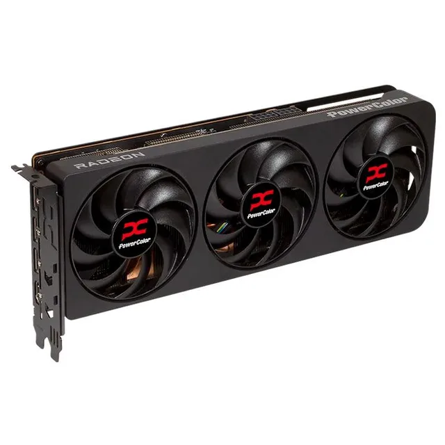 Placa de vídeo PowerColor Radeon RX 9070 XT Reaper 16 GB, 16 GB, vista frontal das ventoinhas
