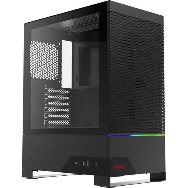 Gabinete Redragon Carbon, vista frontal e lateral