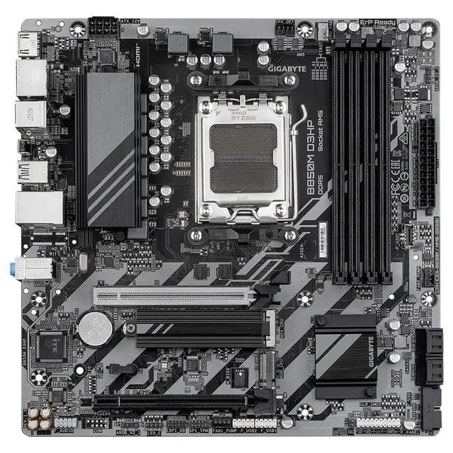 Placa-mãe Gigabyte B850M D3HP, vista frontal, sem perspectiva