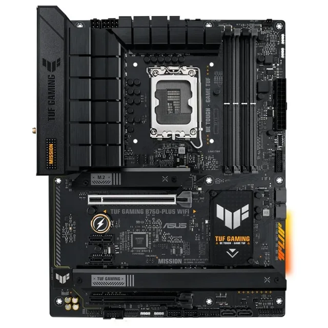 Placa-mãe ASUS TUF GAMING B760-PLUS WIFI, vista frontal, sem perspectiva