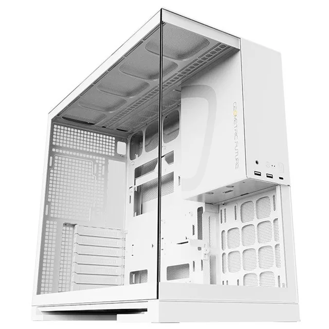 Gabinete Geometric Future Model 5 na cor branco, vista frontal e lateral