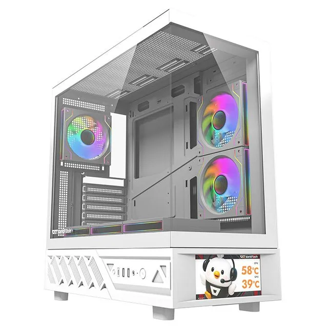 Gabinete Aigo Darkflash DS950V na cor branco, vista frontal e lateral