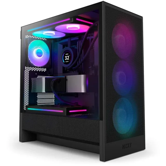 Gabinete NZXT H5 Flow RGB, vista frontal e lateral