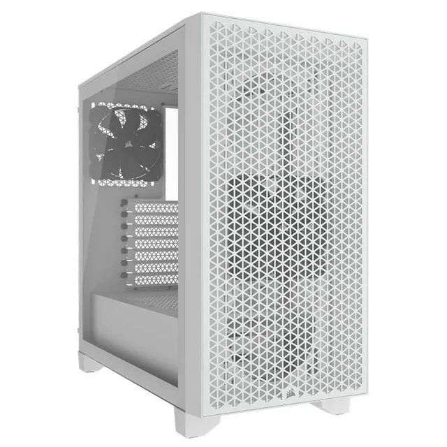 Gabinete Corsair 3000D AIRFLOW branco, vista frontal e lateral