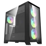 Gabinete Aigo DarkFlash DRX90 Glass na cor preto, vista frontal e lateral