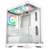 Gabinete Rise Mode Crystal Glass 01 White, vista frontal e lateral