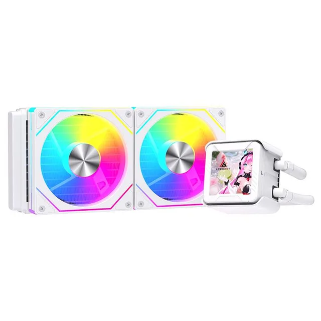 Cooler Acegeek CryoScreen 240, branco, vista em perspectiva.