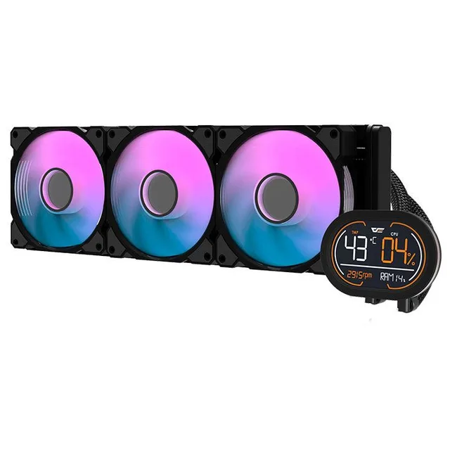 Cooler Aigo Darkflash DH360D, preto, vista em perspectiva.