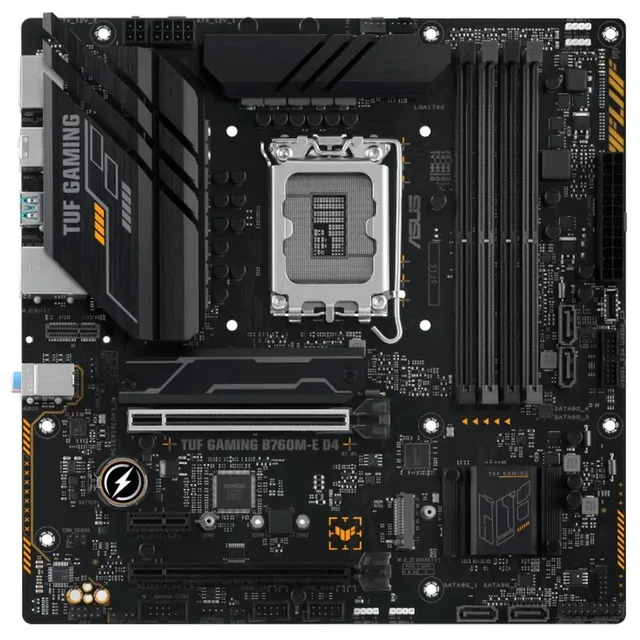 Placa-mãe ASUS TUF GAMING B760M-E D4, vista frontal, sem perspectiva