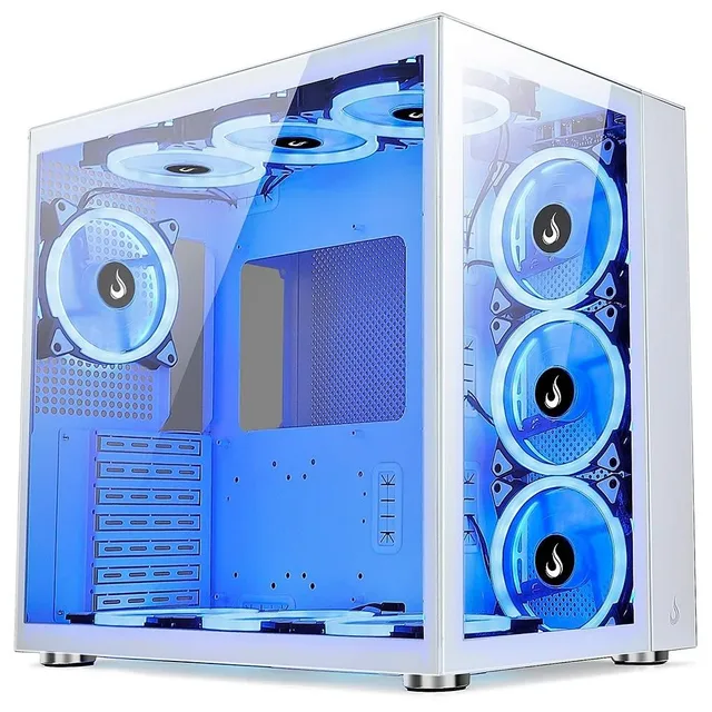Gabinete Rise Mode Galaxy Glass Standard White, vista frontal e lateral