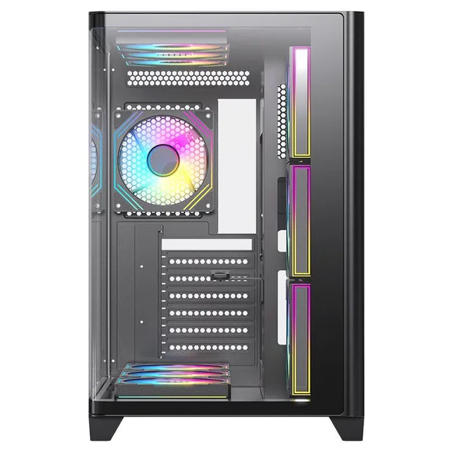 Gabinete Acegeek CurveX, preto, vista frontal e lateral
