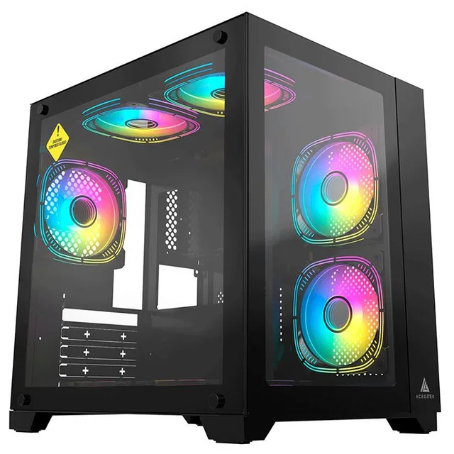 Gabinete Acegeek Aquarium M345 preto, vista frontal e lateral