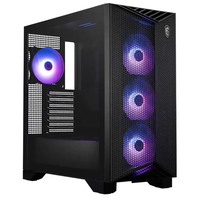 Gabinete MSI Gungnir 211R Airflow PZ, preto, vista frontal e lateral