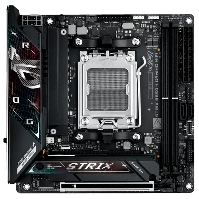 Placa-mãe ASUS ROG STRIX B850-I GAMING WIFI, vista frontal, sem perspectiva