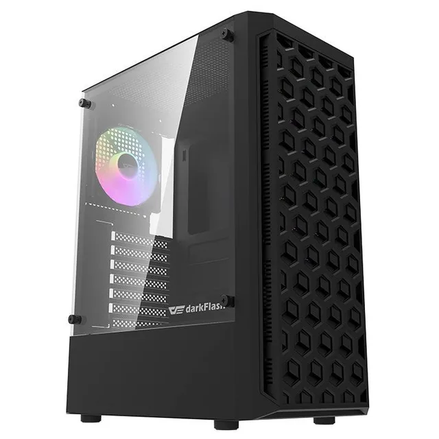 Gabinete Aigo DarkFlash DK300 na cor preto, vista frontal e lateral