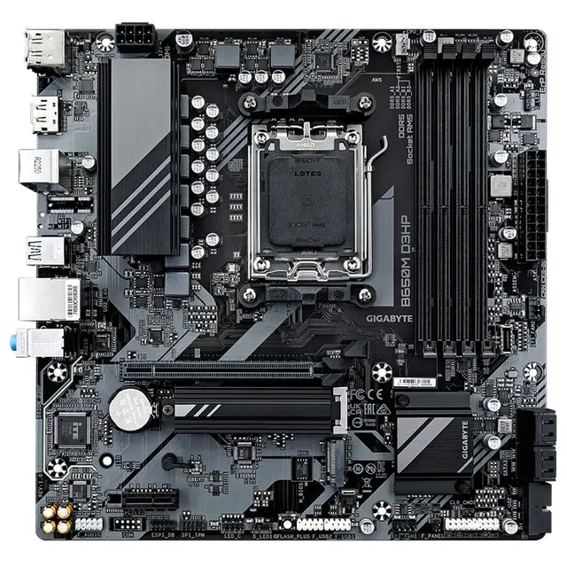 Placa-mãe Gigabyte B650M D3HP, vista frontal, sem perspectiva