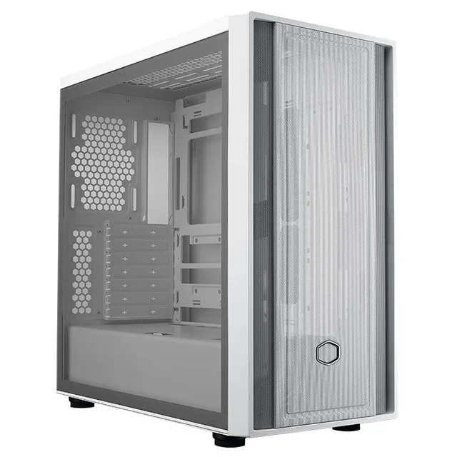 Gabinete Cooler Master MB600 Lite na cor branco, vista frontal e lateral